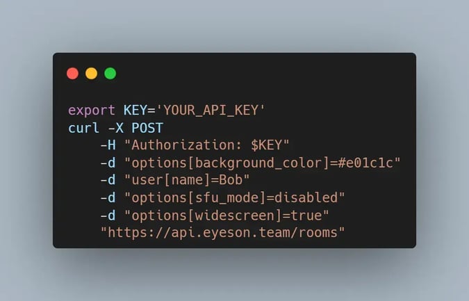 a code example of how to start a call with your API key to change your background color