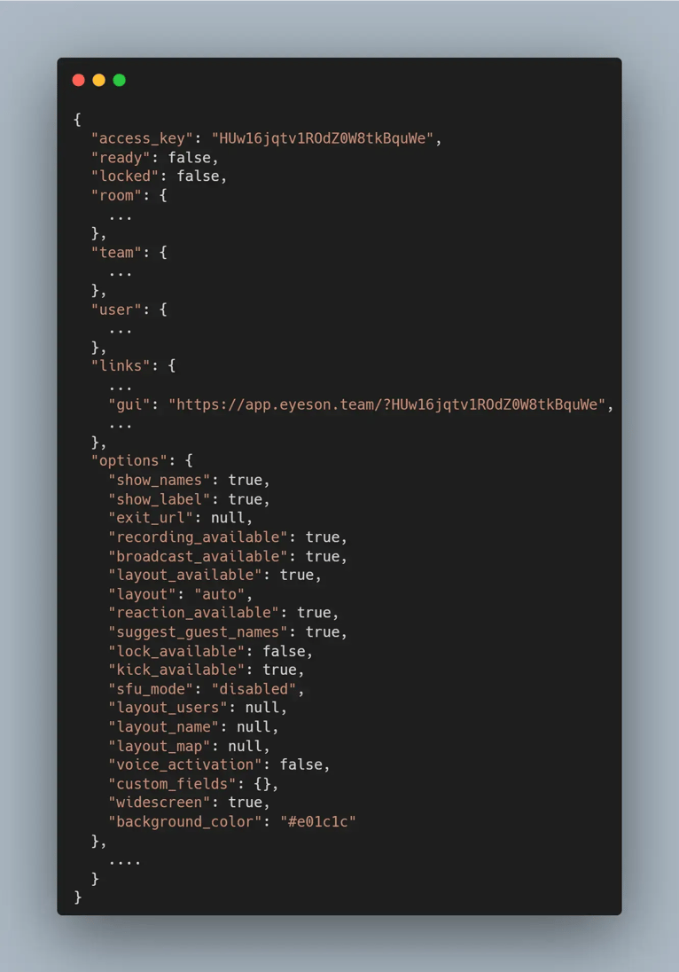 a code example of the response when you start your call with an API key