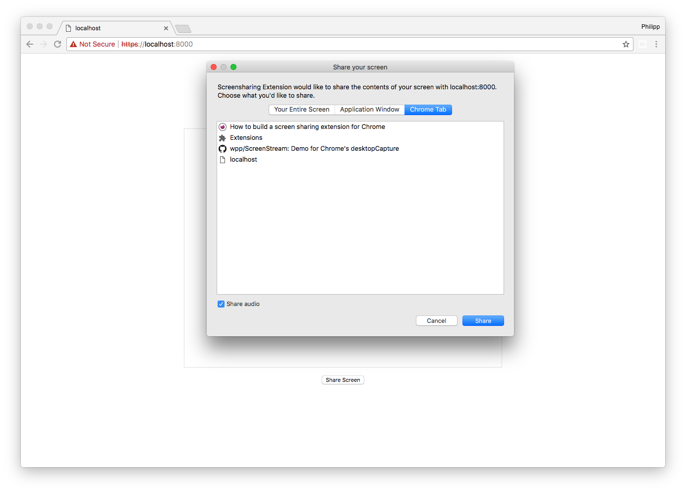How to build a screensharing extension for Chrome